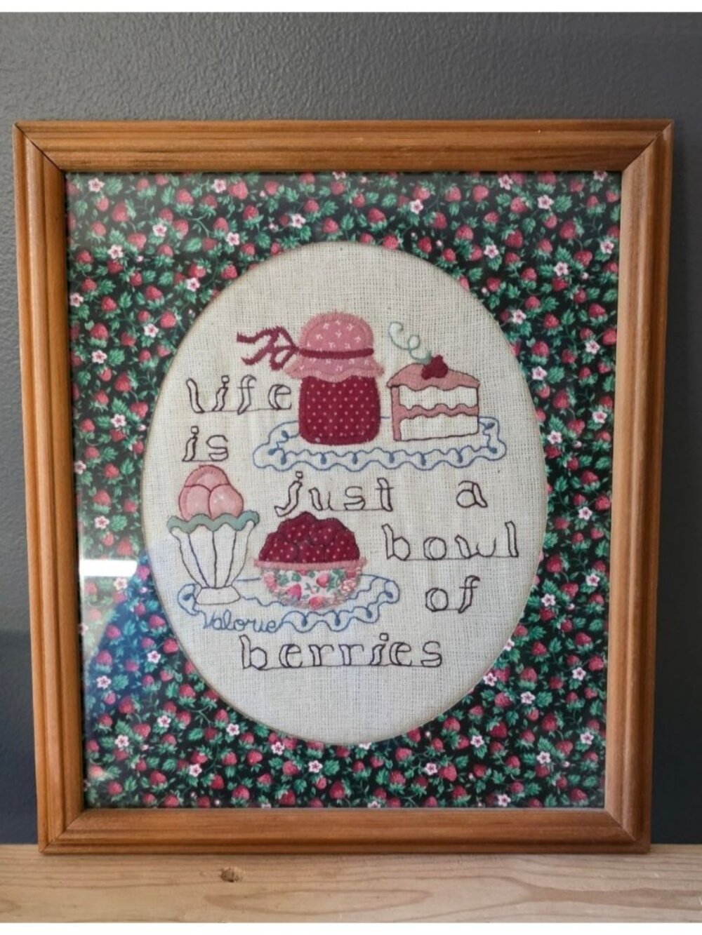 Handcrafted Embroidery Wall Art "Life Is Just a Bowl of Berries" Cottagecore